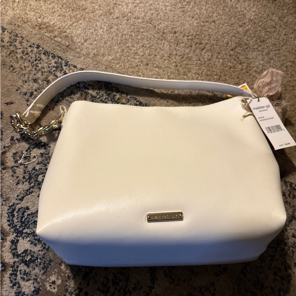Madden Girl White Shoulder Bag with Gold Accents
